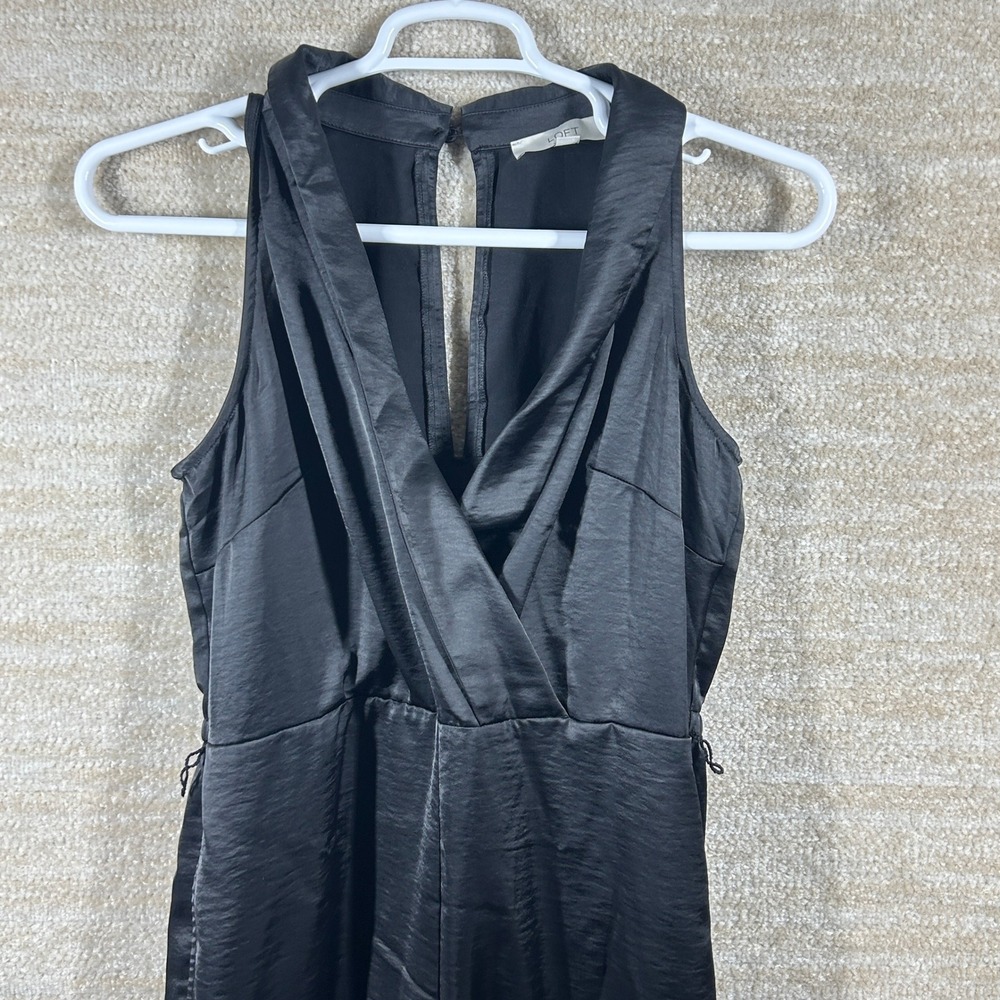 LOFT Women Quiet Luxury 90s Minimalist Satin Wide Leg Romper Black 6 Open Back